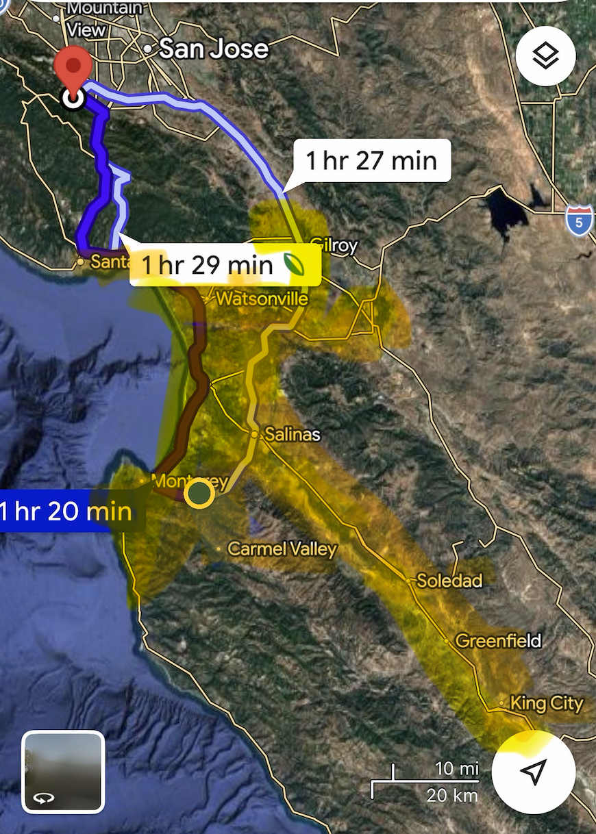 Map showing search area coverage across Monterey County and surrounding regions